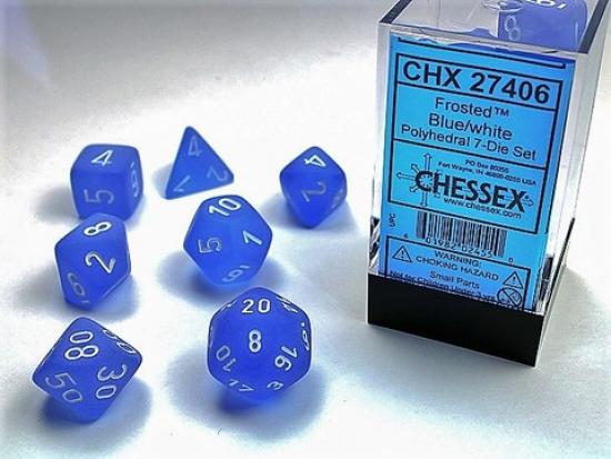 Frosted Blue w/white Signature Polyhedral 7-Dice Sets