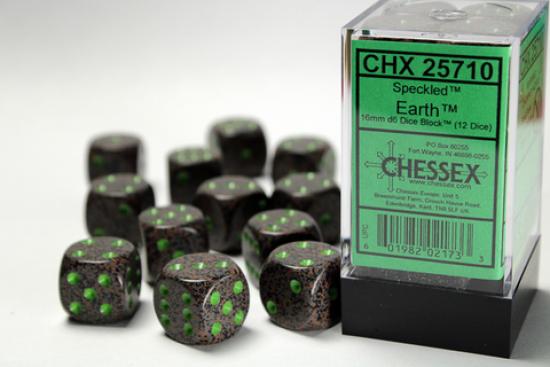 Speckled 16mm D6 Dice Blocks (12) Earth
